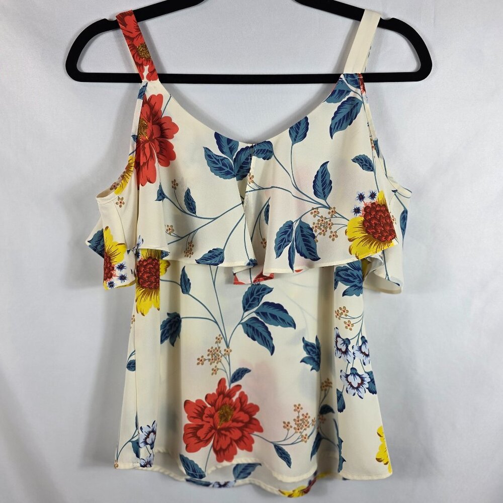 New York & Co Short Sleeve Cold Shoulder Blouse Women's XS Multicolor Floral